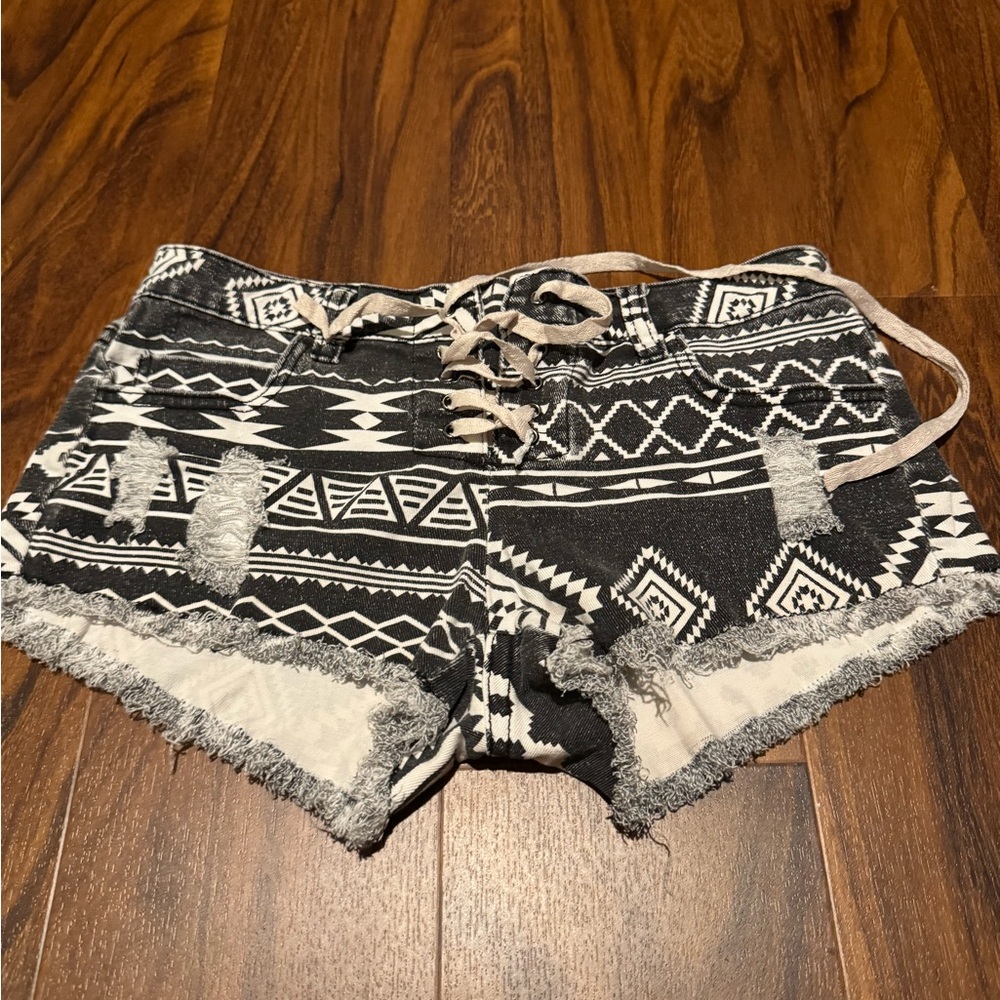 Black and white denim shorts